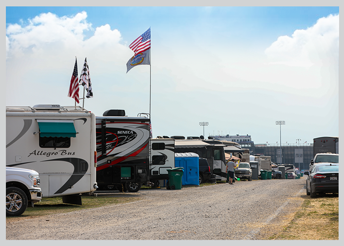 GEICO West Camping Grounds Path to World Wide Technology Raceway oval grandstands